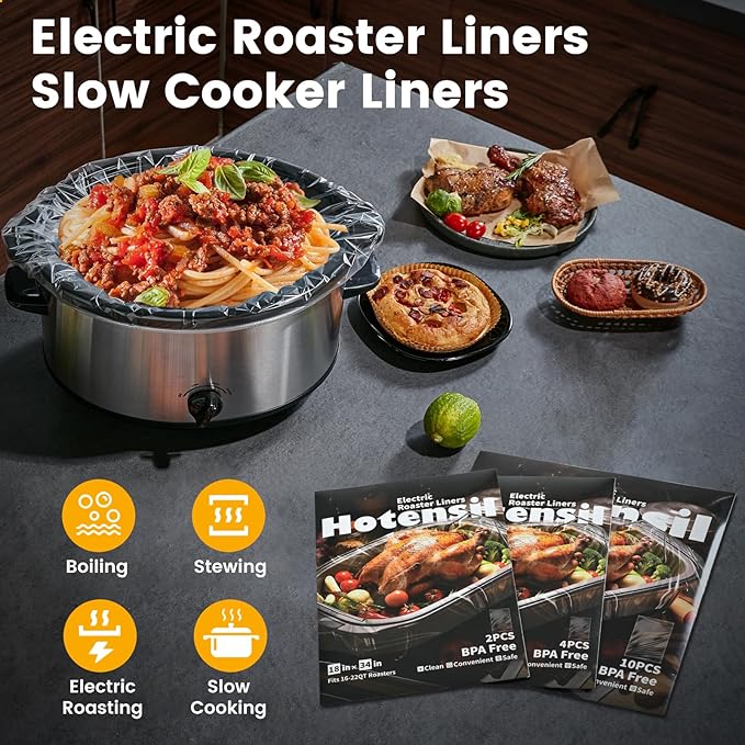 Hotensil Electric Roaster Liners & Slow Cooker Liners, 10 Count 34 x 18 Inch Universal Fit for 16-22 Quart Roasters, Mess-Free Cooking, Disposable Oven Liners for Easy Cleanup, Cooking Bag