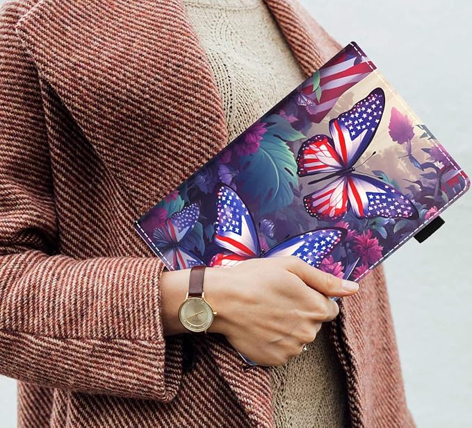 Case for Amazon Kindle Fire 7 Tablet (7 Display 12th Generation 2022 Release) Slim PU Leather Stand Folio Cover with Card Slot &amp Auto Wake Sleep Abstract Paint Butterfly