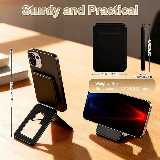 Magnetic Phone Stand Compatible with All Smartphones 17/16/15/14/13/12 Series Slim PU Leather Desk Stand with Angle Adjustment Portable &amp Includes 1 Strong Magnetic Ring for Any Phone(Pink)