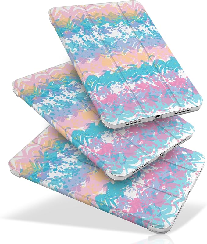 MecBevia Case for iPad (A16) 11th Generation 11 Inch (2025) iPad 10th Generation 10.9 Inch (2022) Hard PC Back Cover Auto Wake/Sleep Pastel Waves