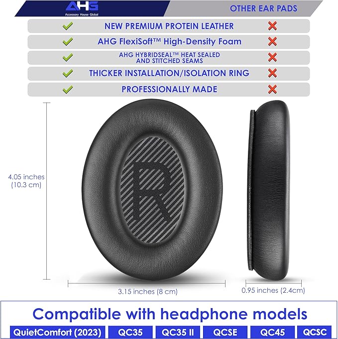 Replacement QC Ear Pad and Headband Pad Kit Cushion. Compatible with Bose QuietComfort (2023) QC45 QC35 QC35 II QCSC QCSE Wireless Noise Cancelling Headphones (Black)