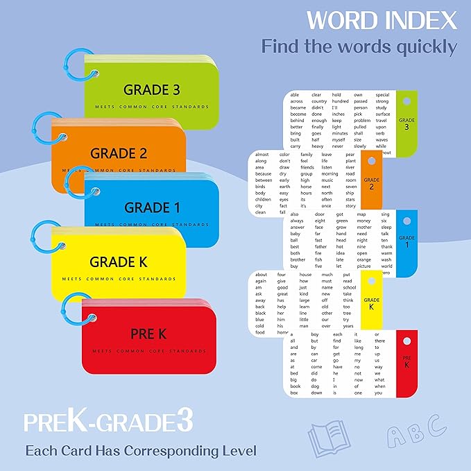 305 Dolch & Fry Sight Words Flash Cards, Include 250 Words with Sentences Plus 50 Blank Cards and 5 Index Cards, Educational Word Reading Flash Cards for Preschool to 3rd Grade