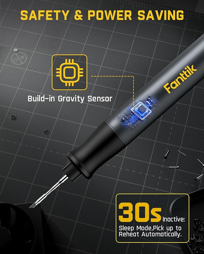 Fanttik T1 Max Soldering Iron Kit, Cordless Soldering Iron, 7 Seconds Fast Heating(390°F-840℉), Auto Sleep, 4 Precision Soldering Tips(C210), 360° Swivel Stand, Soldering Iron for Precision Repair