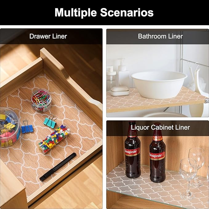 Cooyes Shelf Liner – Premium Non-Adhesive Cabinet & Drawer Liner for Kitchen – Waterproof Shelf Paper with Modern Pattern – Durable EVA Cabinet Mat – Easy to Cut （12" W x 120" L）