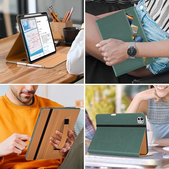 DTTO for iPad Pro 13 Inch Case (M5) 2025 / (M4) 2024 Brown | Premium Leather Business Cover with Pencil Holder Hand Strap &amp Pocket Corner Protection Auto Sleep/Wake Multiple Angles
