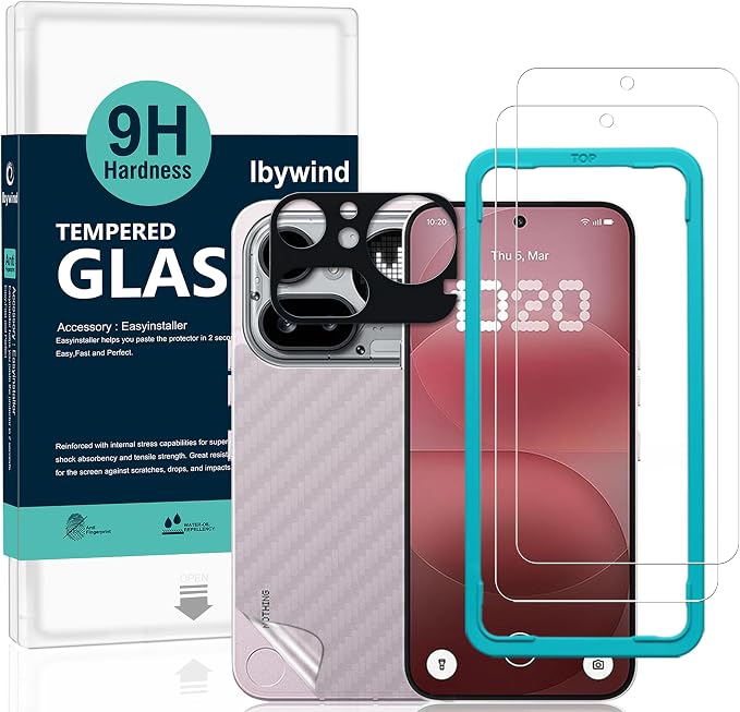 Ibywind for Nothing Phone (4a) 5G Screen Protector2 Pack9H Hardness Tempered Glass and Camera Lens Protectorwith Alignment FrameFull CoverageBubble FreeFingerprint UnlockScratch Resistant