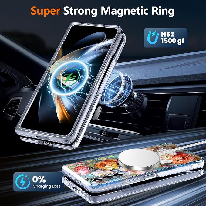 for Galaxy Z Fold4 CaseBuilt-in Magnet CircleWireless Charging | Military-Grade Shockproof case Cover for Samsung Galaxy Z Fold4Anagallis