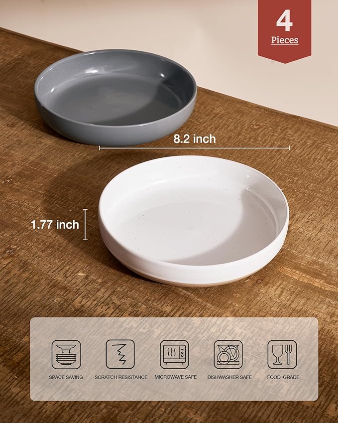 famiware Milkyway 33 oz Bowl Set, Pasta Bowls Set of 4, Salad Bowls, Double Reactive Glaze, Sturdy & Stackable, Ideal for Housewarming, Festivals, White & Dark Gray