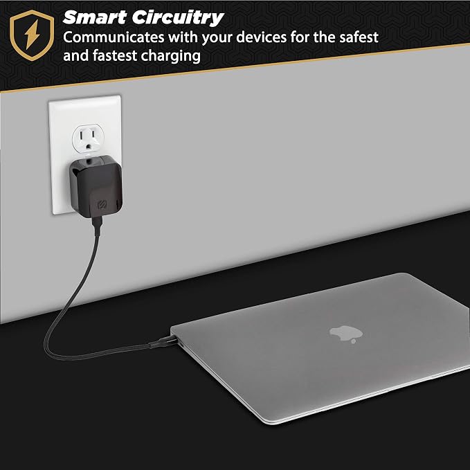 Scosche HPDCA32 PowerVolt 32W Certified Type-C + Type-A Fast Wall Charger Power Delivery 3.0 for ALL USB-C and USB-A Devices in Black