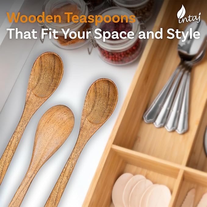 INTAJ Small Wooden Spoons Set of 6, 6-Inch Teak Honey & Coffee Spoons
