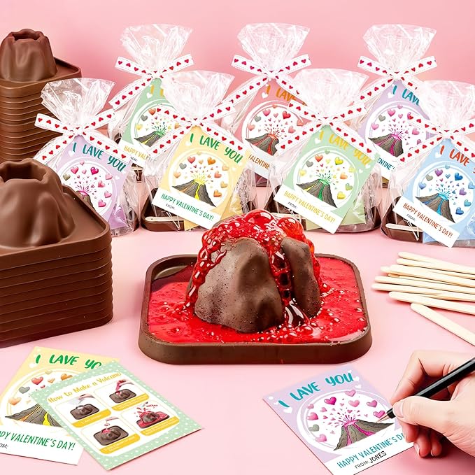 MOVINPE Valentine’s Day Classroom Gift Exchange for Kids – 26 Pack Volcano Science STEM Kits with Valentines Cards, Mini Volcano Eruption Experiment Science Party Favors for School Activities