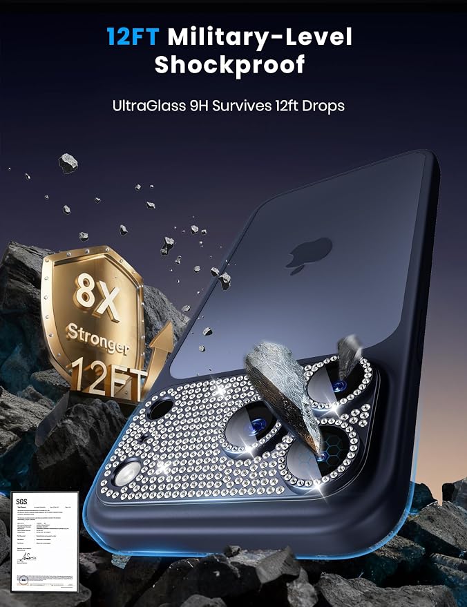 for iPhone 17 Pro Camera Lens Protector - 12FT Shatterproof | Military Grade Protection Strong Adsorption 9H+ Tempered Glass Camera Screen Full Protective Cover Case Friendly Black