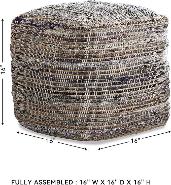 Signature Design by Ashley Absalom Hemp Pouf, 16 x 16 Inches, Multicolored