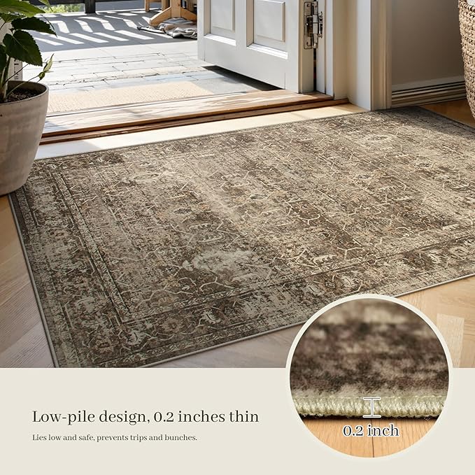 Lahome Vintage 8x10 Washable Brown Rugs for Living Room Bedroom, Boho Dining Room Rugs for Under Table, Soft Non Slip Indoor Throw Carpet for Home Office Playroom (8x10ft,Brown)