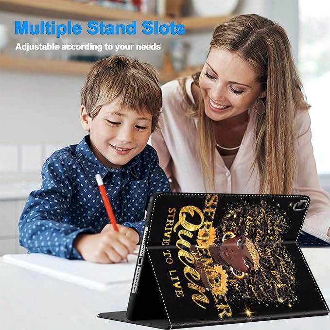 Case for iPad Pro 11 Inch 2022/2021/2020 (4th/3rd/2nd Gen) for iPad Air 5th / 4th Generation 10.9 Inch (2022/2020) Durable Shockproof Protective Cover，Black Woman Queen Afro Design