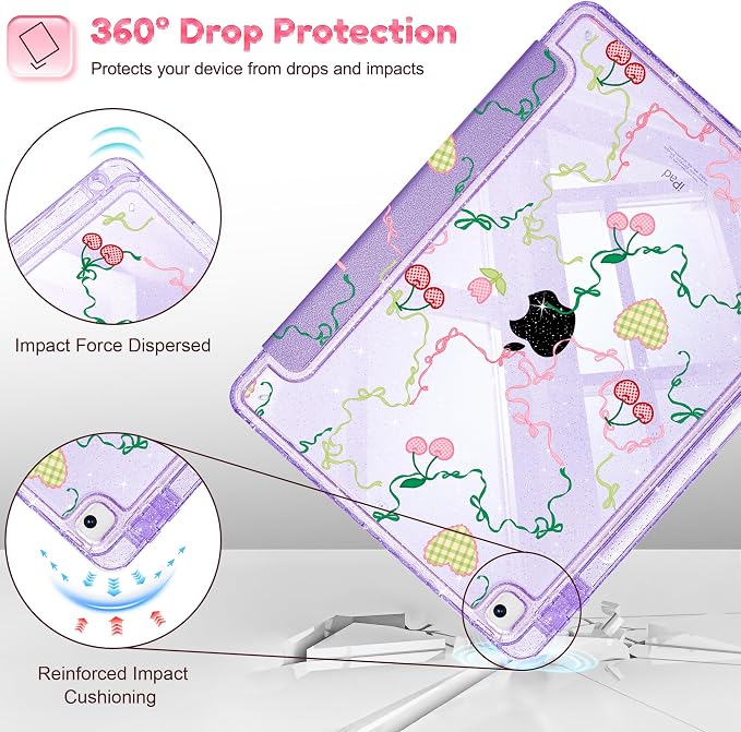 Mektron Sparkly Case for iPad 10.2 inch Glitter Tablet Cases for iPad 9th Gen 2021/8th Gen 2020/7th Gen 2019 Cover with Shiny Clear Back Shell Foldable Bling Smart Cover Blue Floral