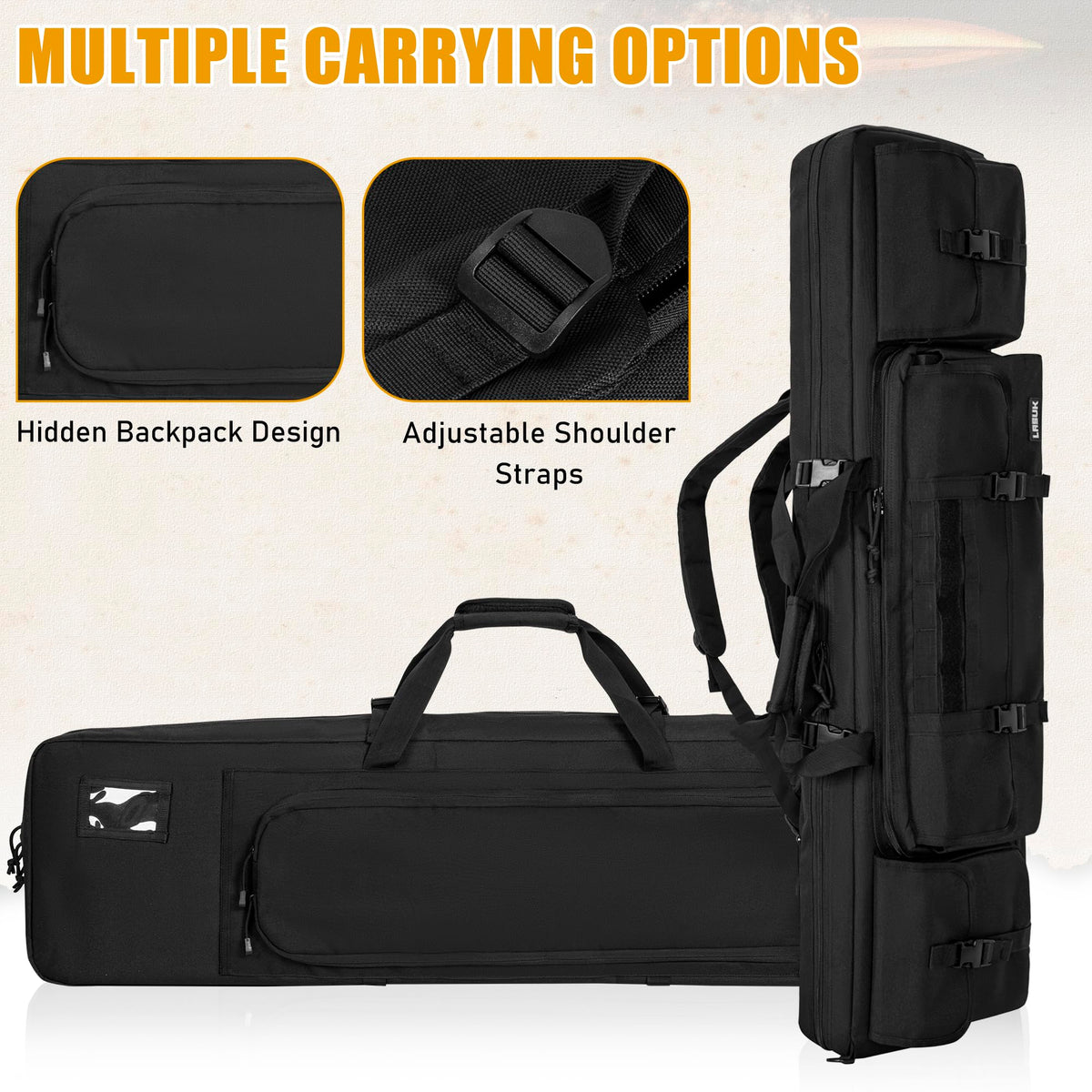 LASUK 55" Double Rifle Case Soft Gun Bag Tactical Backpack, Black