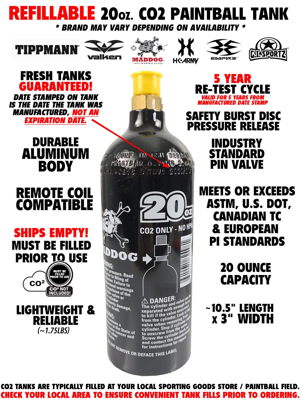 Maddog Tippmann Cronus Tactical Paintball Gun Marker and Silver CO2 Accessory Starter Package | Comes with Marker, Anti-Fog Mask, Hopper, Harness, Pods, & 20oz CO2 Tank - Black/Olive