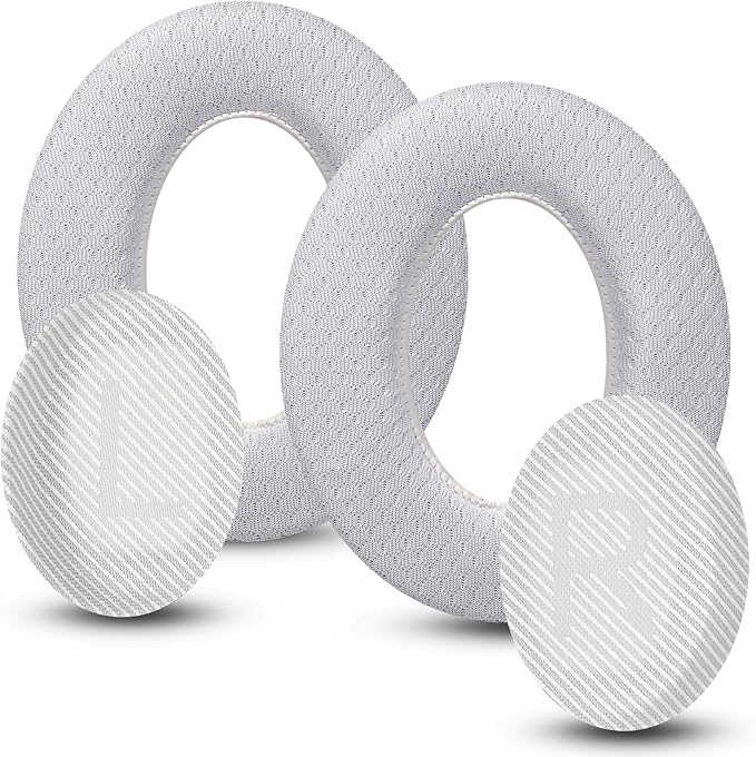 Cooling Gel Headphones Replacement Ear Pads for Bose Quiet Comfort QC35, Mesh Soccer Net Fabric Breathable Sports Fabric, Extra Thick & Cooler for Longer, Softer Memory Foam - White