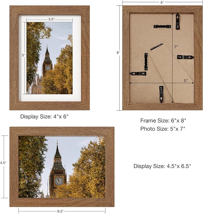 Axeman Oak 5x7 Frame With Mat | Black Wooden Picture Frame - 3 Pack With Hanging Hardware