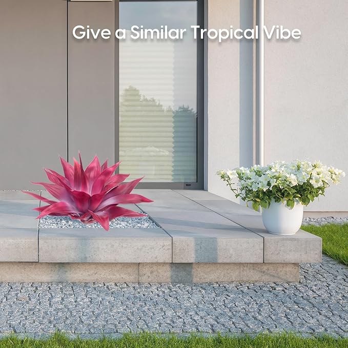 Velener Fake Agave Plant Outdoor, Artificial Plants Large Size for Indoor Decor, Faux Plant Dual Agave (22 inch,Red/White)-No Pot
