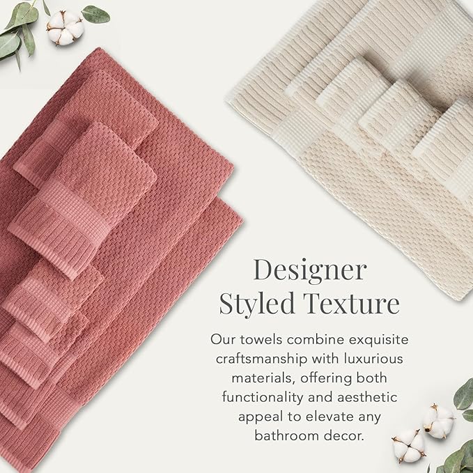 NY Loft 100% Cotton Towel Set 6 Piece Towel Set | Super Soft & Absorbent Quick-Dry 2 Bath Towels 2 Hand Towels & 2 Washcloths |Textured and Durable Cotton | Trinity Collection (6 Piece Set, Sage)