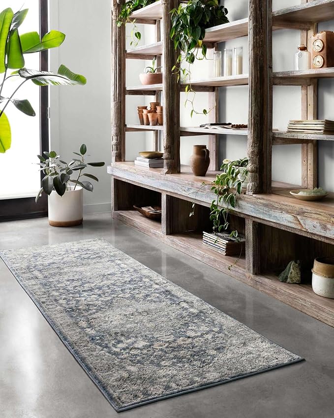 Loloi Teagan Collection TEA-01 Denim/Mist 2'-8" x 4' Accent Rug, Large, Soft Neutral Rug, High-Traffic for Living Room, Bedroom, Home Office, Dining Area