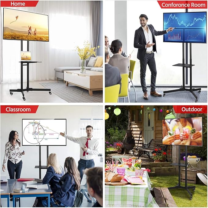 Yaheetech Mobile TV Stand with Wheels for 32-75 Inch LCD LED Screens TVs, Height-Adjustable Rolling TV Cart Hold up to 110 lbs, Trolley Floor Stand w/Tray, Max VESA 600x400mm