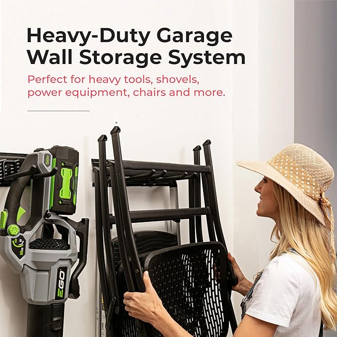 Garage Tool Organizer Wall Mount - 96 inches - Sturdy Storage Rack with Adjustable Hooks, Anti-Rust - Easy Installation, 600lbs Capacity - Garden Tool Organizer (06 Racks & 12 Hooks)