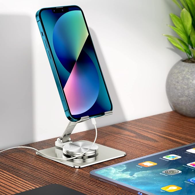 360 Rotatable Foldable Phone Stand for DeskFully Adjustable Desktop Phone Holder Cradle Dock Compatible with iPhone 17 16 15 14 13 12 11 Pro MaxTabletsAll Phones(Black)