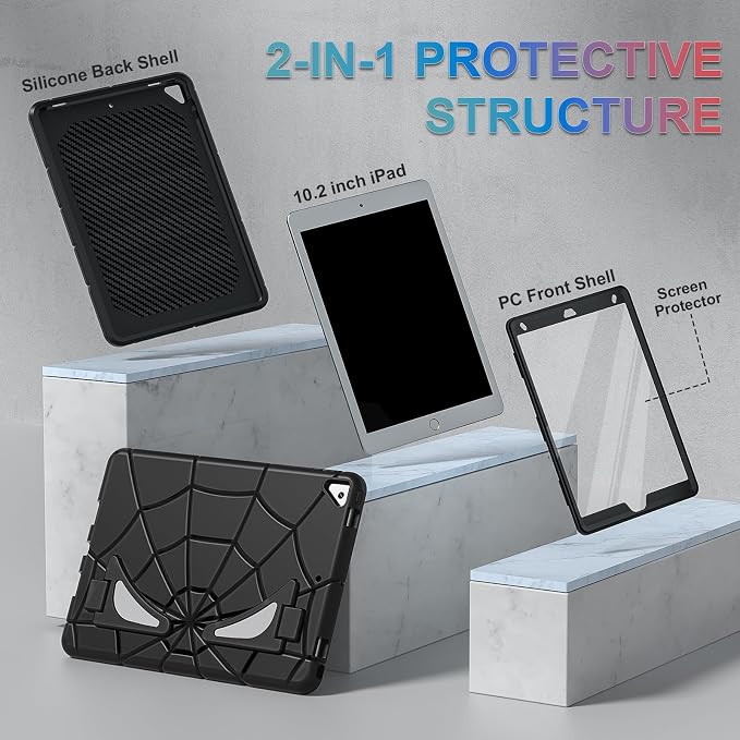 Nitupai Case for iPad 10.2 Case iPad 9th / 8th / 7th Generation Gen Case Heavy Duty Shockproof Rugged Protective Cover 10.2 Inch with Stand Black+Black