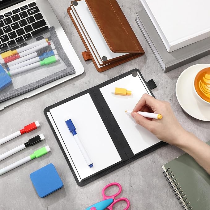 6 Sides Dry Erase Notebook Portable Whiteboards Notepad 5"x7"(a6) Small Reusable Board Foldable Anti-ghosting Surface, Travel Dry Erase White Board for Office Study Meeting Planning