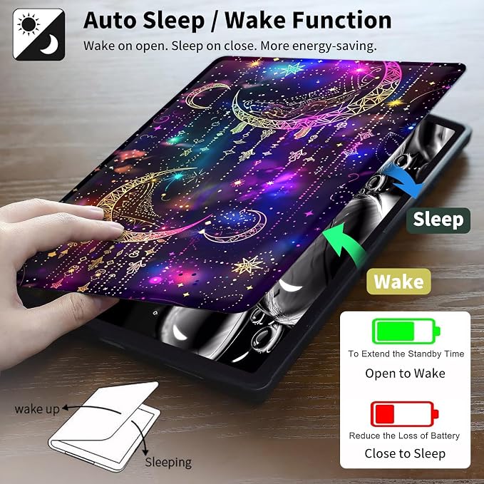 Case for Amazon Kindle Fire HD 8 Tablet &amp HD 8 Plus Tablet(12th Generation/10th Generation2024/2022/2020 Release)360 Degree Rotating Swivel Stand with Auto Wake/SleepPurple Glitter Moon