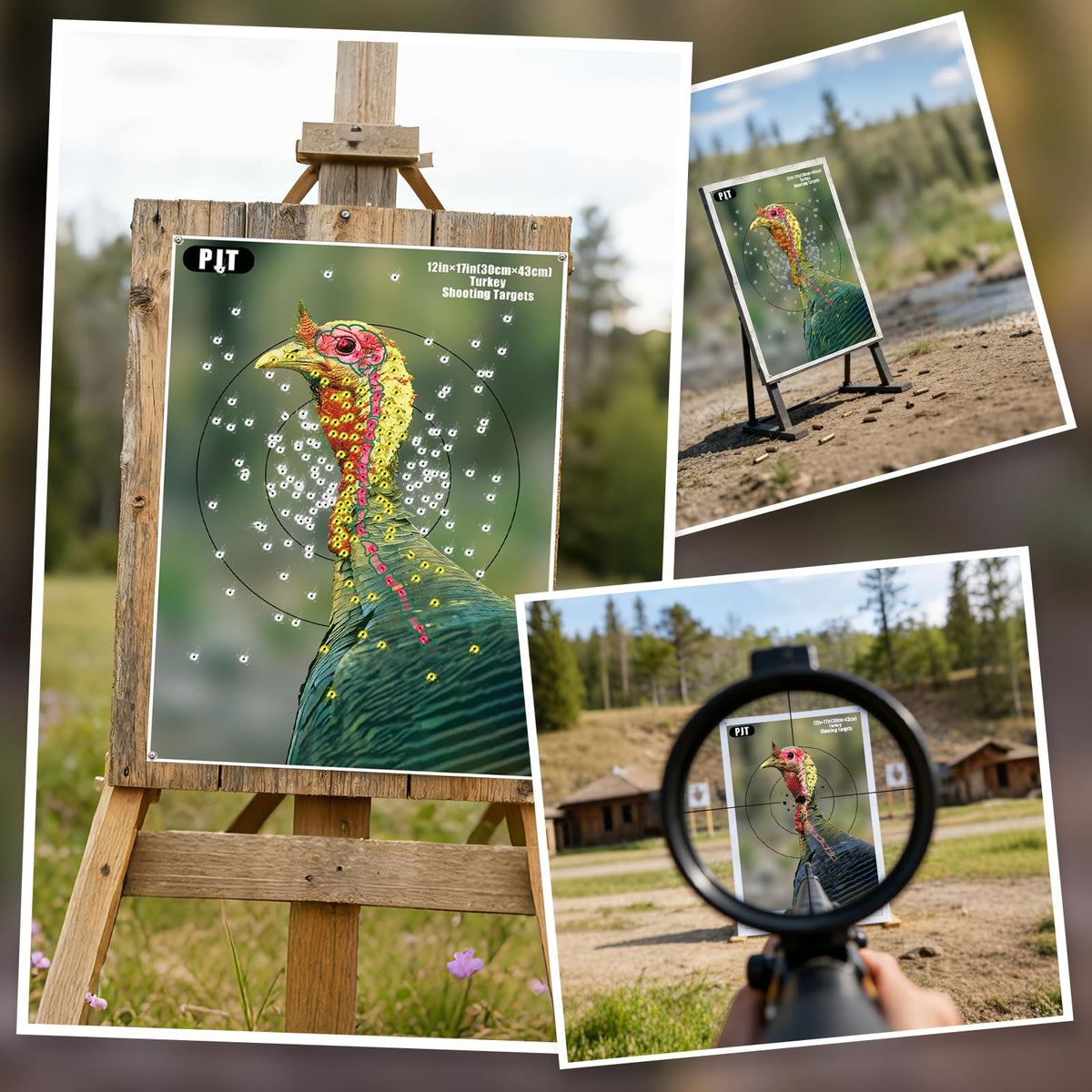 PJT 12 Pack Turkey Targets for Shotgun Patterning, 12"x17" Fluorescent Splatter Turkey Target with Head & Neck Kill Zone for 30–50 Yard Pattern Testing