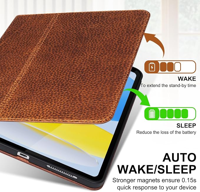 Genuine Leather Case for iPad 11th Gen 11(2025/A16)/10th Gen 10.9 | Slim Protective Cover with Adjustable Stand Auto Wake/Sleep Premium Leather Black