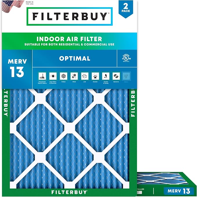 Filterbuy 17x21x1 Air Filter MERV 13 Optimal Smoke & Allergy Defense,