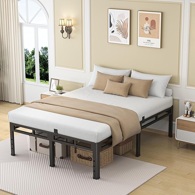 NKZ 24 Inch King Size Bed Frame, Metal Bed Frame & Box Spring 2 in 1 Platform with Round Corner Legs, 4000Lbs Heavy Duty Metal Frame, Mattress Slide Stopper, Headboard Hole, Noise-Free, Easy Assembly