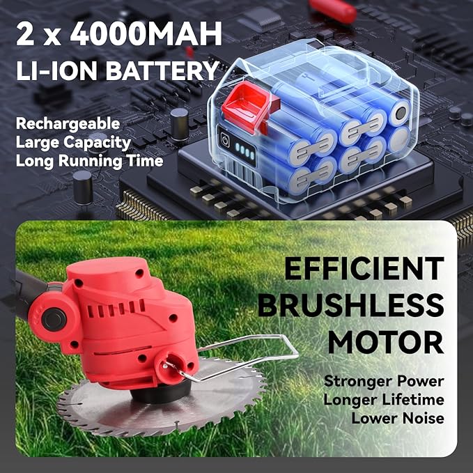 2 in 1 Cordless Tiller Cultivator & Electric Weed Wacker with 20V 2x4.0Ah Batteries & Charger, Electric Garden Tiller 300 RPM, 12-Inch Tilling Width, 8.7-Inch Depth Garden Rototiller