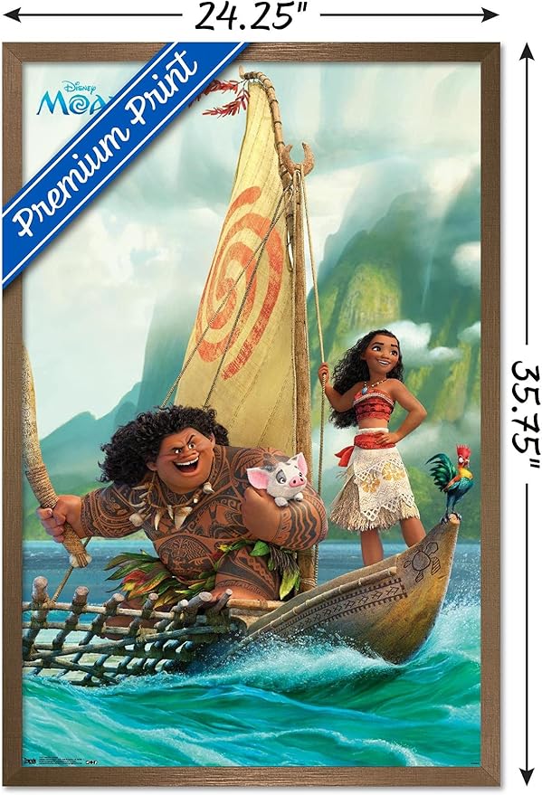 Disney Moana - Group Wall Poster, 34L" x 22.4W", Bronze Framed Version