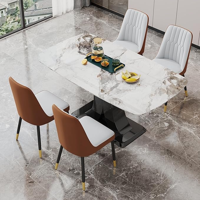 Dining Chairs Set of 2，Modern Dining Chairs, Equipped with PU Leather Backrest Cushions and Black Metal Legs, Suitable for Restaurants, Kitchens, and Bedrooms Dining Room Chairs