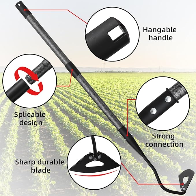 Hollow Garden Hoe - Heavy Duty Triangle Weed Hoes for Gardening,55" Adjustable Long Handle, Sharp Blade Hand Weeding Tool for Vegetable Gardens, Flower Beds, Lawn Edges & Tight Spaces