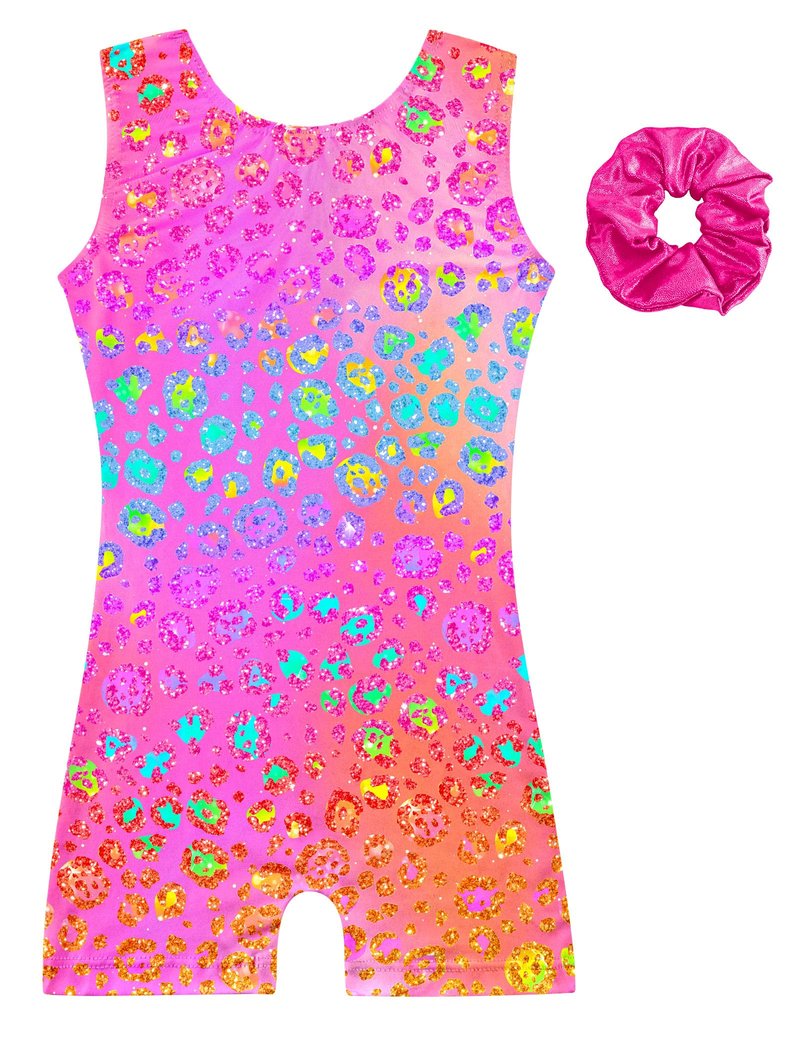 Alikhonf Gymnastics Leotards for Girls Toddler Kids Tumbling Outfit Suits Unitard with Pink Biketards Scrunchie Shorts 6-7 7-8 9