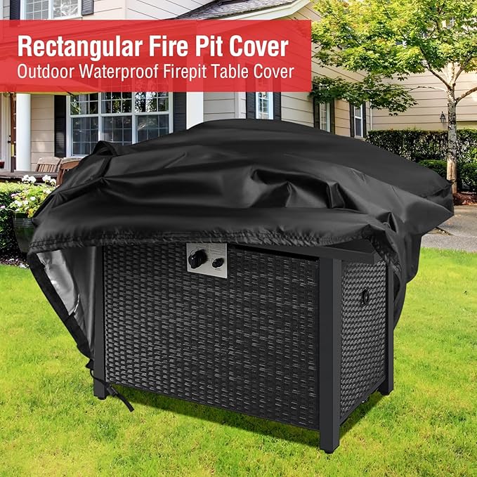 Youlvy Fire Pit Cover Rectangular 56 Inch - Waterproof Outdoor Fire Table Cover Rectangle Heavy Duty, 600D Patio Propane Gas Firepit Cover Rectangular Tear Weather Resistant - 56 x 25 x 14 Inch