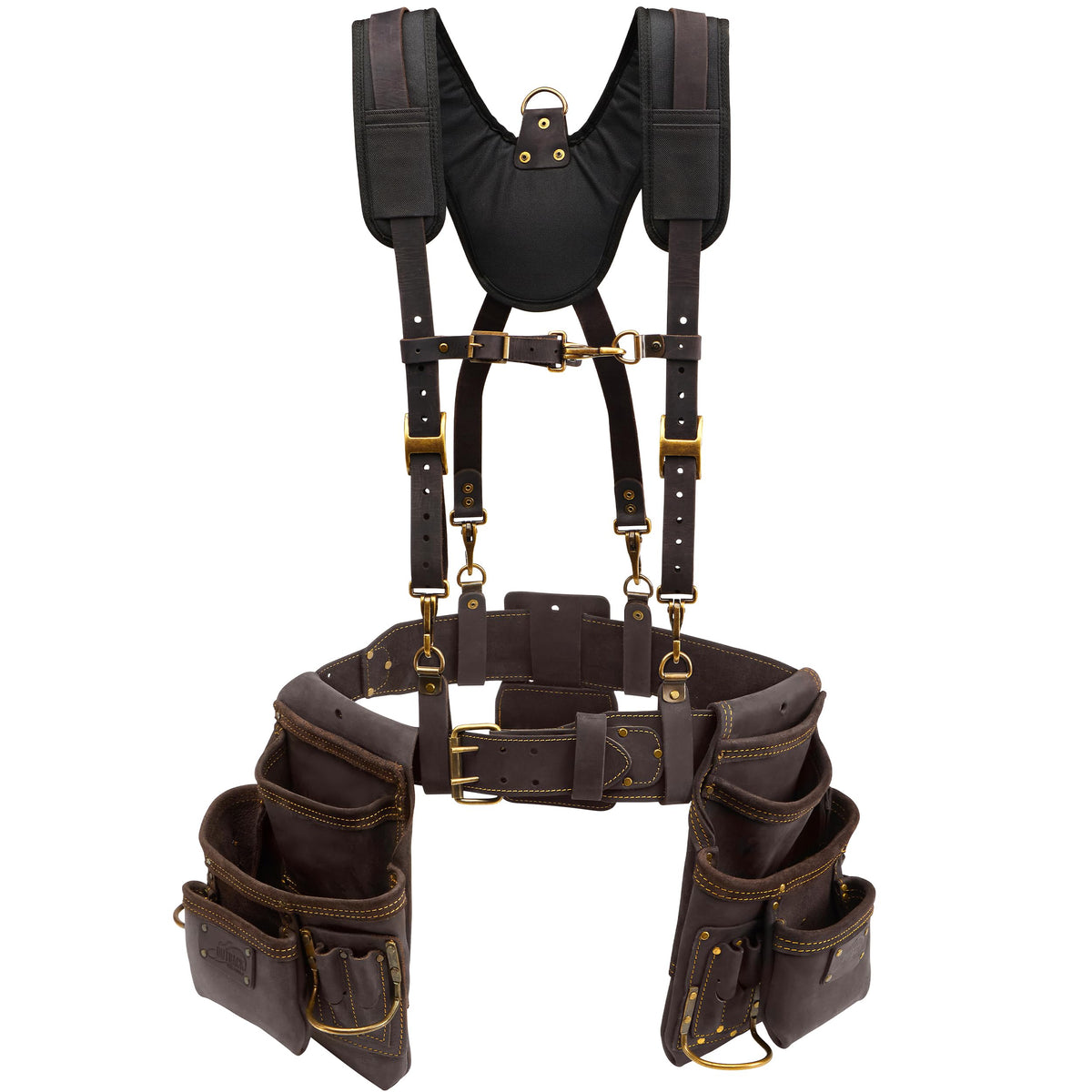 OX Pro Oil‑Tanned Leather Carpenter Tool Belt with Padded Suspenders & Dual Hammer Loops