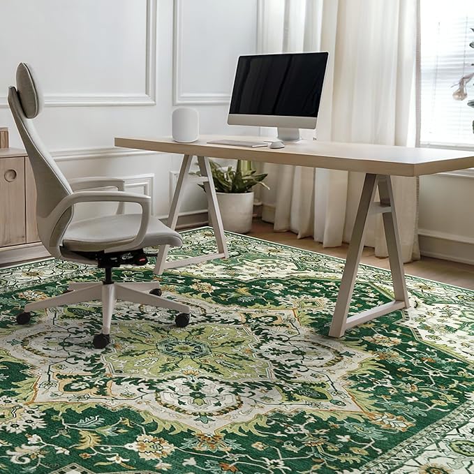 Area Rugs for Living Room 6x9 - Machine Washable Vintage Oriental Soft Rug, Low Pile Thin Floor Carpet with Non Slip Backing for Bedroom, Dorm, Under Dining Room Table, Indoor House, Office Decor
