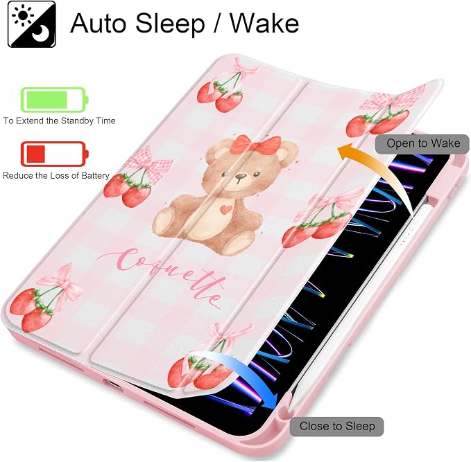 Case for iPad 12.9 Inch (6th/5th/4th/3rd Generation 2022/2021/2020/2018) Pencel Holder + Trifold Support Auto Sleep/Wake Transparent Shockproof Back Cover Abstract Floral SD163