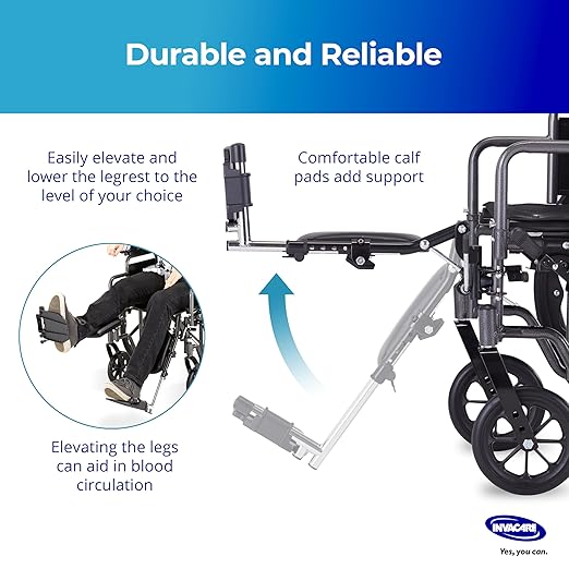 Invacare Wheelchair Elevating Legrest with Padded Calf Pads, Footrest with Swing Away Function, Adjustable Length, Tool-Free Installation, Designed for Invacare Wheelchair