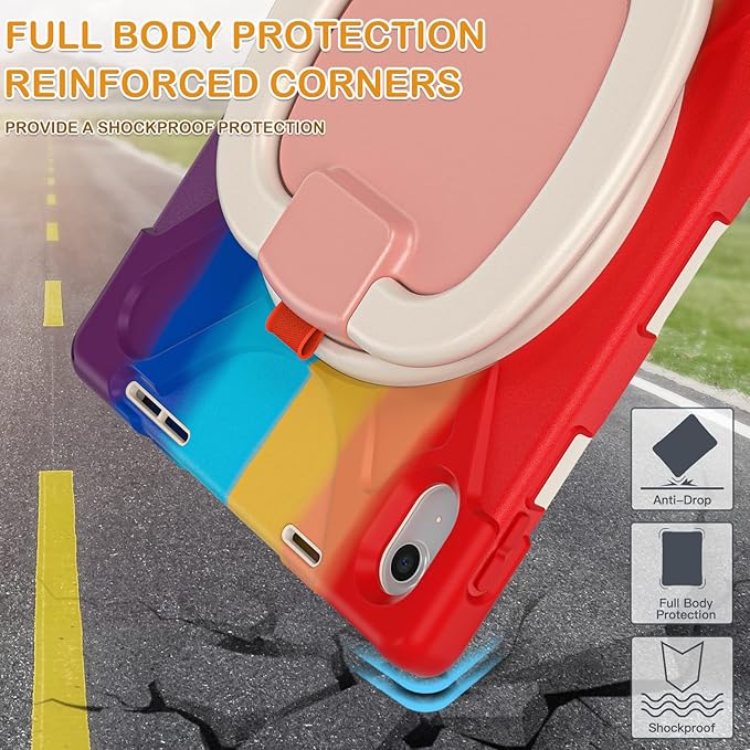 BRAECN Case for iPad (A16) 11th/10th Generation 11”/10.9'' 2025/2022-Heavy Duty Silicone Cover with Pencil Holder/Swivel Ring Stand/Screen Protector/Handle Grip/Kickstand/Shoulder Strap, Colorful Red