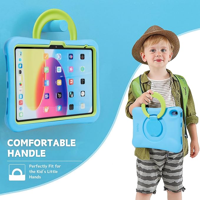 Kids Case for iPad Shockproof Cover for 11-inch iPad Air M4 (2026) / M3 (2025) / M2 (2024) 11” Lightweight Full Body Protective Case with Foldable Handle/Stand (Blue+Green)