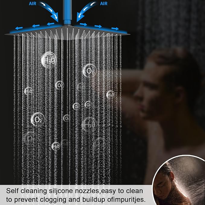 KATAIS Shower Faucet Set Matte Black Shower System with 12 inch Ceiling Mounted Shower Head and Dual 8 inch Wall Mounted Shower Head, Digital Display Shower Fixtures with Handheld Spray